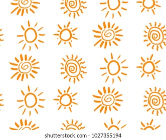 Doodle vector suns seamless pattern. Hand drawn. Cartoon style