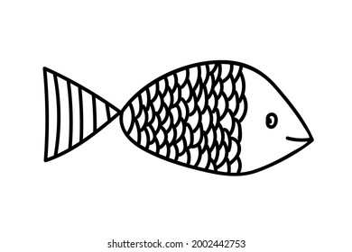 Doodle vector title fish illustration. Reef fish hand drawn illustration. Sticker, decoration, greeting cards.