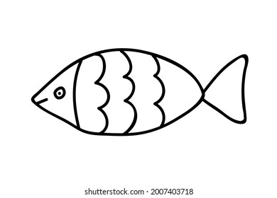 Doodle vector title fish illustration. Reef fish hand drawn illustration. Sticker, decoration, greeting cards.