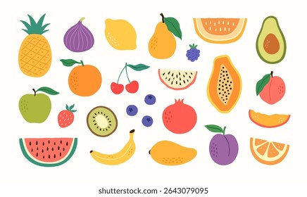Doodle vector trendy set of fruits.