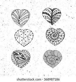 Doodle vector Valentines Day Hearts Set
