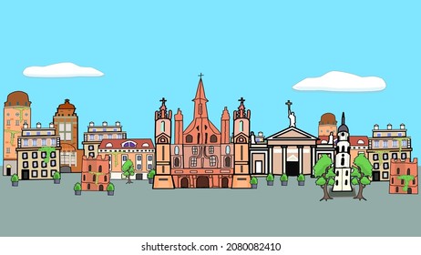 doodle vector of Vilnius, Vilnius is the historic and present-day capital of Lithuania, eastern europe tourist destination