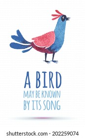 doodle vector watercolor bird cute quote typography illustration. Cute fun poster or motivation card