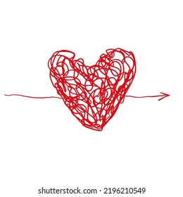 Doodle vector wool knitted red knot sketch hearts, hand drawn love heart collection. 