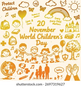 Dia Mundial das Crianças: Doodle Vetor of World Children