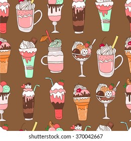 Doodle vector.Bakery,Cakes and dessert, pattern.Colored vintage icons,sweet elements background formenu,cafe shop. Flat hand drawn vintage collection.Backdrop,fabric,wallpaper