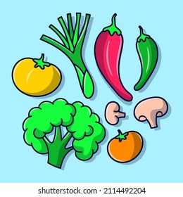 Doodle vegetable, with colored Hand drawn outline style