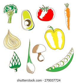 Doodle Vegetable Drawing Set Isolated on white