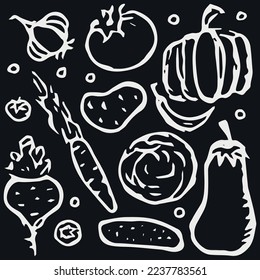 Doodle vegetable icons. Food background