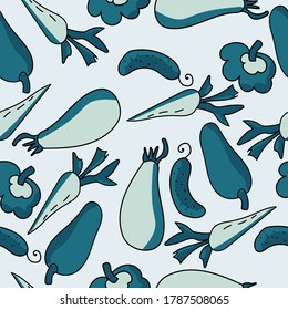 Doodle vegetables seamless pattern, harvest on green background for design and creativity