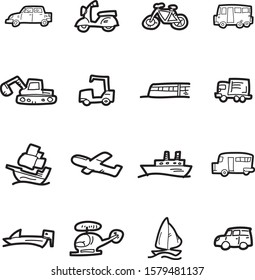 The doodle vehicle icon set.