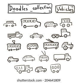 Doodle vehicles collection. Vector eps10