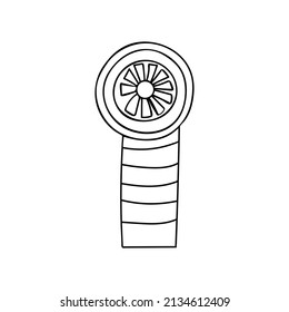 Doodle ventilation pipe icon in vector isolated on white. Hand drawn HVAC system icon in vector isolated on white