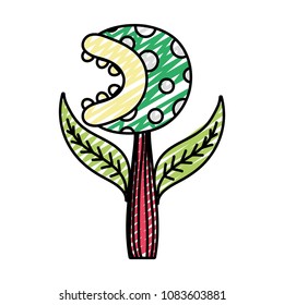 doodle videogame flower plant character with mouth and teeth