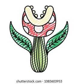 doodle videogame flower plant with mouth and teeth