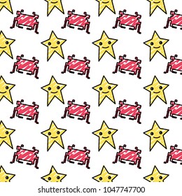 doodle videogame star and crab character background