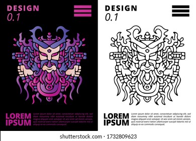 Doodle viking abstract background pattern set with dummy text for poster, web design, landing page, social media story, and print material.