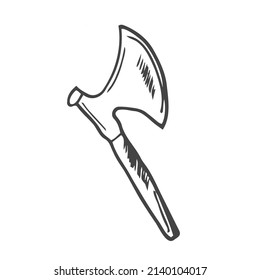 Doodle Viking Axt einzeln auf Weiß. Vektorgrafik der mittelalterlichen Axt