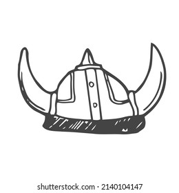 Doodle Viking Helmet. Black and white viking helmet cartoon in vector