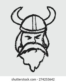 doodle viking warrior head mascot icon, vector illustration