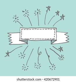 Doodle vintage banner on green background