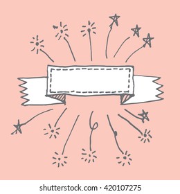 Doodle vintage banner on pink background