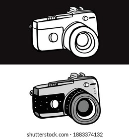 doodle vintage camera drawing black and white
