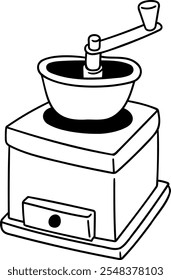 A doodle of a vintage coffee grinder, great for coffee-related themes, cafes, and brewing equipment concepts.