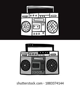 doodle vintage Radio drawing black and white