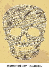 Doodle vintage skull silhouette