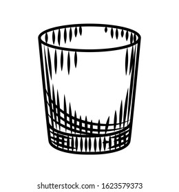 Doodle vodka shot isolated on white background. Empty shot glass of alcohol. Bar menu design. Transparent drink glass.Vintage engraved style. Vector illustration