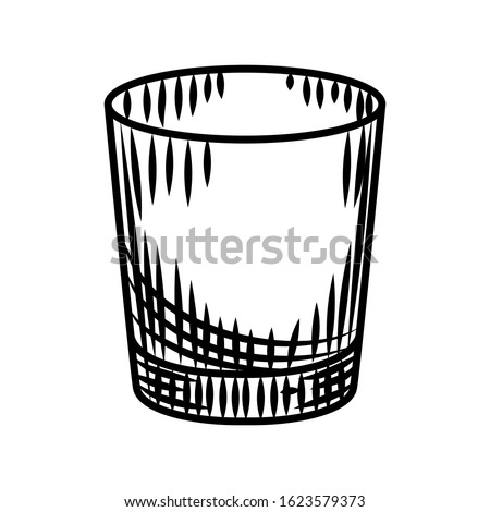 Doodle vodka shot isolated on white background. Empty shot glass of alcohol. Bar menu design. Transparent drink glass.Vintage engraved style. Vector illustration