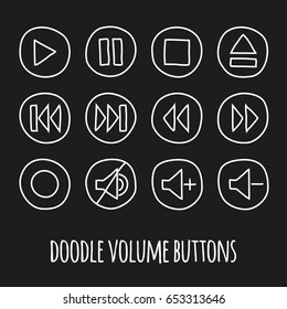 Doodle volume buttons set, chalk board effect, vector illustration. Graphic design element for web, mobile app, players, prints.