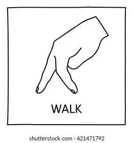Doodle Walk icon. Hand drawn gesture symbol. Line art style graphic design element. Approval, vote, love, favorite gesture concept. Vector illustration