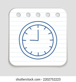 Doodle Wall Clock icon, blue pen hand drawn infographic symbol on a notepaper piece