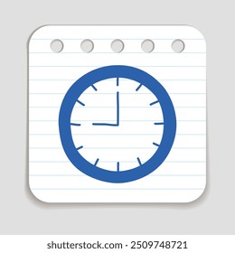 Doodle Wall Clock icon, blue pen hand drawn infographic symbol on a notepaper