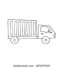 Doodle warehouse truck icon in vector. Hand drawn warehouse truck icon in vector. Doodle logistic trukc illustration in vector