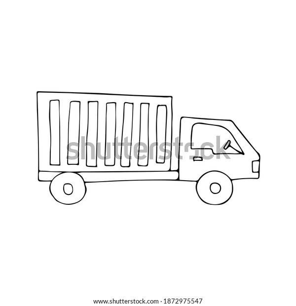 Doodle warehouse truck icon in vector. Hand drawn\
warehouse truck icon in vector. Doodle logistic trukc illustration\
in vector