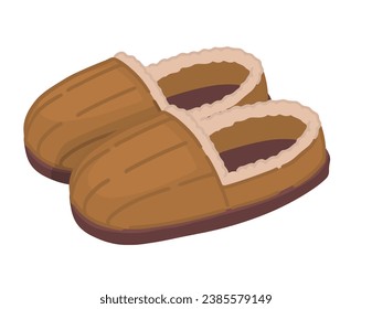 Doodle of warm winter home slippers. Cartoon clipart of pair of furry footwear for house. Contemporary vector illustration isolated on white background.