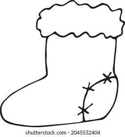 Doodle warm winter shoes. Vector cartoon illustration of felt boots, traditional Russian valenki for winter time. A simple image isolated on a white background.