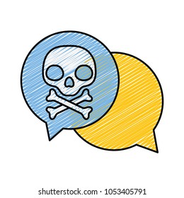 doodle warning skull wwith bones inside chat bubble