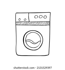 Doodle Washing Machine Icon. Vector laundry sketch