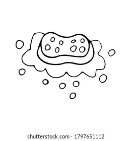 Doodle washing sponge icon in vector. Hand drawn washing sponge icon in vector. Illustration of doodle washing sponge with soap