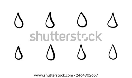 Doodle water drops of different shapes. Hand drawn sketch vector illustration of droplets or tears. Vector for print, web, mobile and infographics