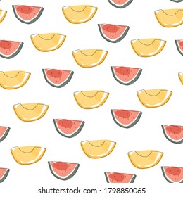 Doodle water melon and melon pattern background vector illustration modern style 