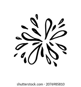 Doodle Water Splash In Vintage Style On White Background. Black Vector Hand Drawn Sketch Illustration. Sun, Starburst, Sparkle, Sunburst Set. Line Sparkle Explosion. Marker Handdrawn Line. Retro Spark