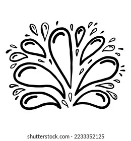 Doodle water splash in vintage style on white background. Black vector hand drawn sketch illustration. Sun, starburst, sparkle, sunburst set. Line sparkle explosion. Marker handdrawn line. Retro spark