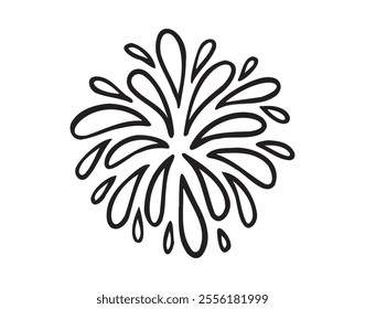 Doodle water splash in vintage style. Hand drawn lack vector ketch illustration. Sun, starburst, sparkle, sunburst set. Line sparkle explosion. Retro spark. Vector illustration