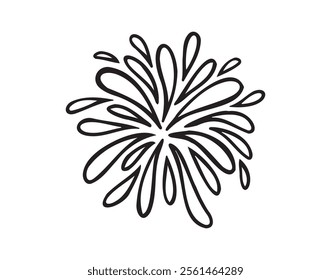 Doodle water splash in vintage style. Hand drawn lack vector ketch illustration. Sun, starburst, sparkle, sunburst set. Line sparkle explosion. Retro spark. Vector illustration