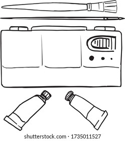 Doodle watercolor art tools set. Hand drawn vector illustration for cards, posters, stickers and professional design.